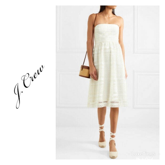 J. Crew Dresses & Skirts - {J. Crew} White Crocheted Mix Lace Strapless Dress